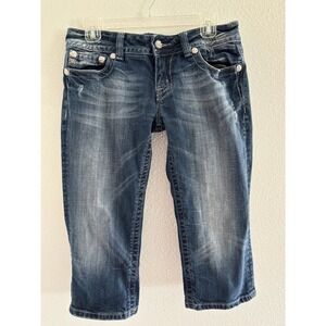 Miss Me Capri Jessica Women 30 Dark Wash Denim Low Rise Crop Western Embellished